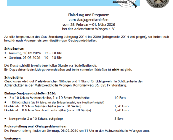 Übersicht Gaujugendschießen 2026